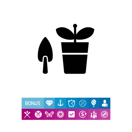 Vector icon of potted plant with shovelのイラスト素材
