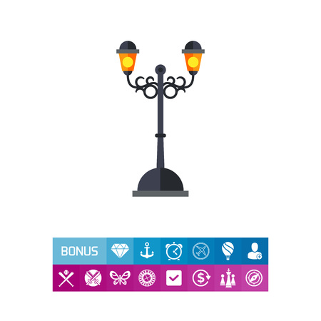 Vector icon of forged outdoor street lamp. Park, street, decorative element. Iron works concept. Can be used for topics like forging, architecture, artworkのイラスト素材