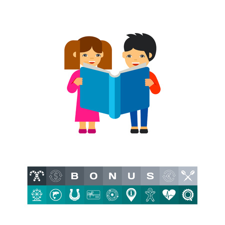 Children with Book Iconのイラスト素材