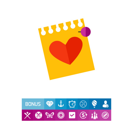 Icon of yellow sheet with love letter or calendar page with heart symbol. Love, Valentines Day, love message. Valentines day concept. Can be used for topics like holiday, relationships, feelings and emotionsのイラスト素材