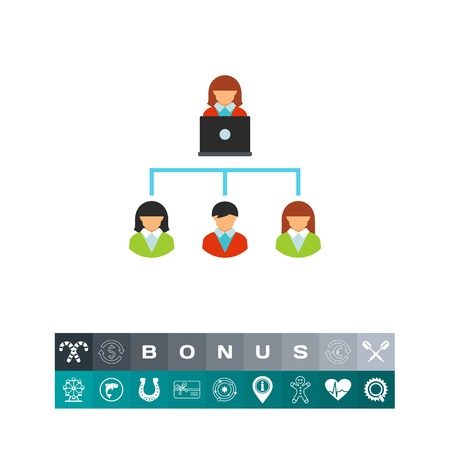 Vector icon of scheme of relationships with clients. Outsourcing, customer service, management. CRM system concept. Can be used for topics like business, communication, technologyのイラスト素材