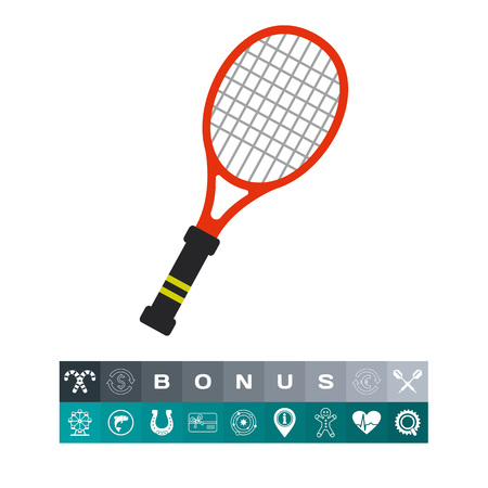 Red tennis racket with black handle. Game, fun, leisure. Tennis concept. Can be used for topics like sport, health, tennis.のイラスト素材