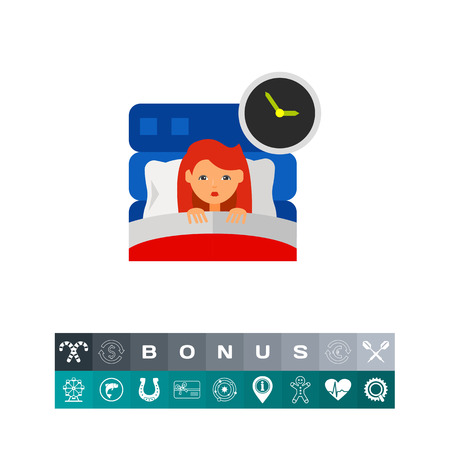 Woman in bed suffering from insomnia. Sllep, clock, night. Insomnia concept. Can be used for topics like insomnia, disease, sleepのイラスト素材