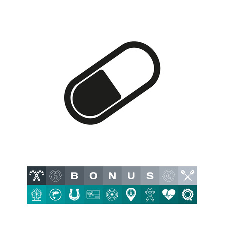 Icon of black and white pill. Antibiotic, painkiller, supplement, disease. Healthcare concept. 
Can be used for topics like medicine, pharmacy, drugstoreのイラスト素材
