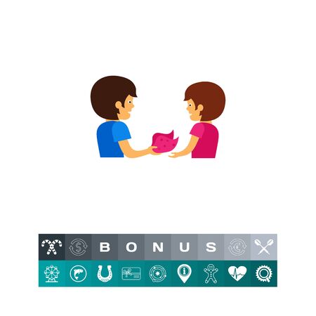 Icon of woman giving kerchief to friend. Gift, support, accessory. Friendship concept. Can be used for topics like people, present, generosityのイラスト素材