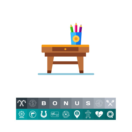 Little table with pencils vector iconのイラスト素材