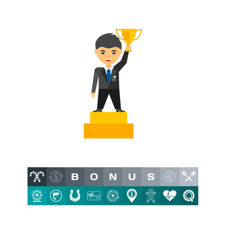 Man holding trophy cup iconのイラスト素材