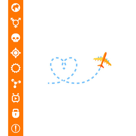 Airplane leaving behind love shaped smoke trailのイラスト素材