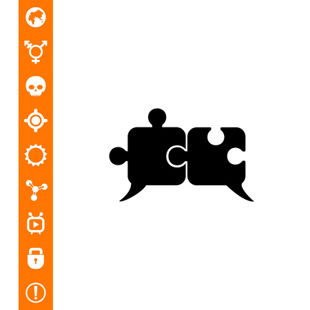 Monochrome vector icon of two connected puzzle elements representing artificial intelligence conceptのイラスト素材