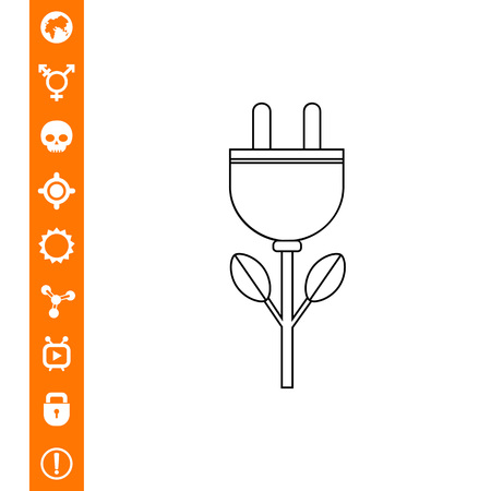 Electric plug as bud of flower. Metaphor, conservation, ecology. Green energy concept. Can be used for topics like electricity, technology, nature.のイラスト素材