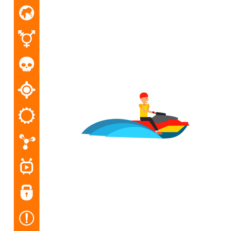 Man riding jet ski watercraft. Fun, sea, extreme. Jet ski concept. Can be used for topics like sport, health, water transport.のイラスト素材