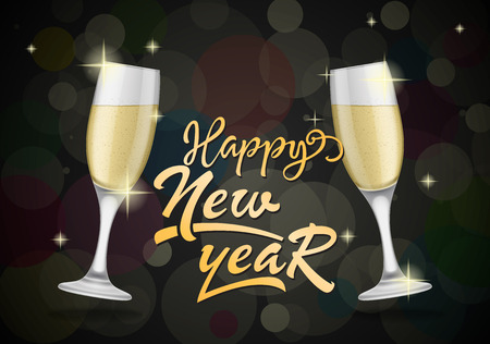 Happy New Year Lettering, Two Gobletsのイラスト素材