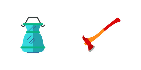 Fishing icon set. Fisherman Catch Fish Hook Fishing Pot Lure Bucket Axe Logs Folding Stool Rubber Boots Matches Chopping Logのイラスト素材