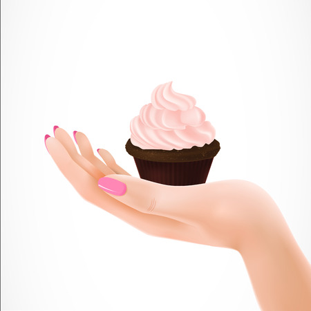 Cupcake on woman palm.のイラスト素材