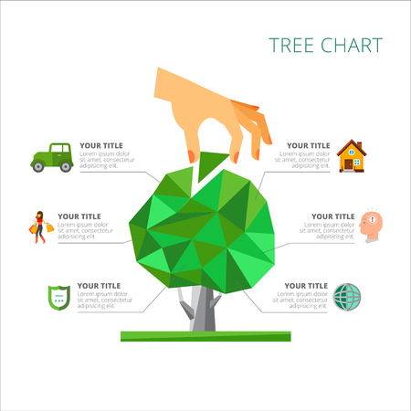 Tree chart with six options. Metaphor diagram, option graph, layout. Creative concept for infographics, presentation, project, report. Can be used for topics like statistics, strategy, development.のイラスト素材
