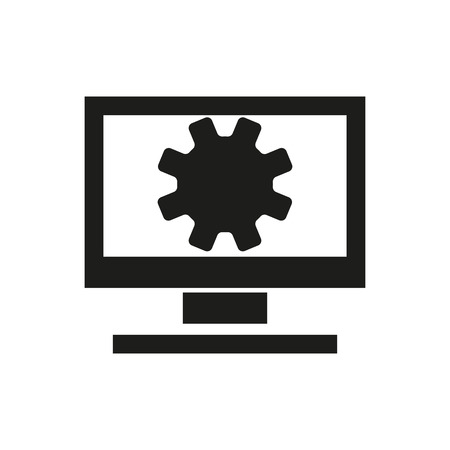 Icon of gear on computer screen. Settings, innovation, support. Device service concept. Can be used for topics like technology, driver installation, maintenanceのイラスト素材