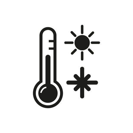 Icon of thermometer device. Measuring temperature, sun, snowflake. Season concept. Can be used for topics like temperature gradient, climate, meteorology