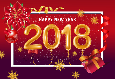 Happy New Year lettering with balloonsのイラスト素材