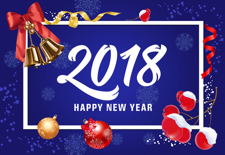 Happy New Year lettering with mistletoeのイラスト素材