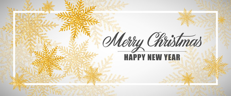 Merry Christmas and Happy New Year lettering. Calligraphic inscription in frame with snowflakes. Handwritten text, calligraphy. Can be used for greeting cards, posters and leafletsのイラスト素材