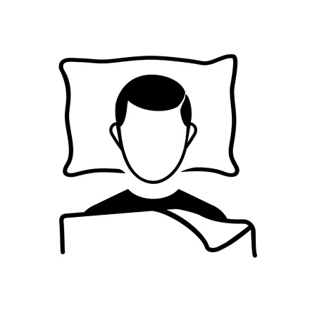 Icon of sleeping man. Bedtime, insomnia, illness. Relaxation concept. Can be used for topics like bed rest, hotel, exhaustionのイラスト素材