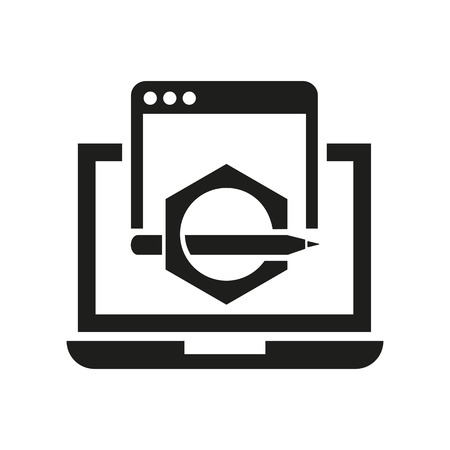 Icon of content management. Publishing information, article, editing, laptop. Web page concept. Can be used for topics like technology, copywriting, e-commerce websiteのイラスト素材