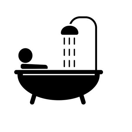 Icon of person taking bath. Bathtub, washing, routine. Relaxation concept. Can be used for topics like hygiene, showering, bathroomのイラスト素材