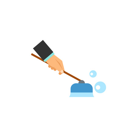 Vector icon of hand of businessman cleaning floor with brush. Washing floor, cleaning company, housekeeping. Cleaning service concept. Can be used for topics like service, business, hygieneのイラスト素材