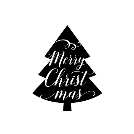 Merry Christmas calligraphy in black treeのイラスト素材