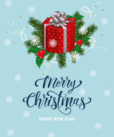 Merry Christmas lettering with gift boxのイラスト素材
