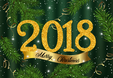 Merry Christmas Lettering on Gold Ribbonのイラスト素材