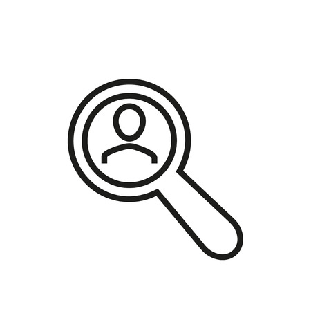 Portrait of man through magnifier with handle. Expert, leader, professional. Recruitment concept. Can be used for topics like head hunting, qualification, employment.のイラスト素材