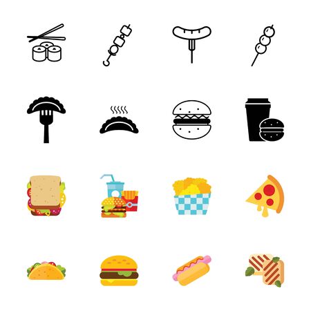 Snacks icon set. Can be used for topics like fast food, menu, nutrition, unhealthy eatingのイラスト素材