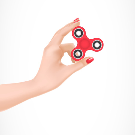 Fidget spinner in female hand vector illustration.のイラスト素材