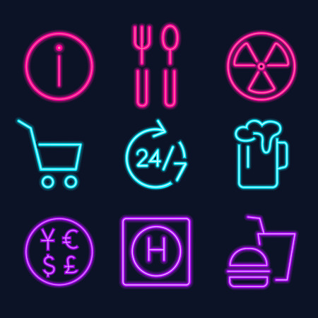 Neon food sign set designのイラスト素材