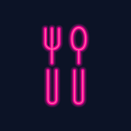 Restaurant symbol icon pink spoon and fork on black backgroundのイラスト素材