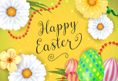Easter Lettering with Gerberas and Eggsのイラスト素材