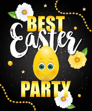 Easter Party Lettering with Cartoon Eggのイラスト素材