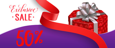 Exclusive Sale Lettering with Gift Vector illustration.のイラスト素材