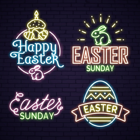 Neon egg with Easter letteringのイラスト素材