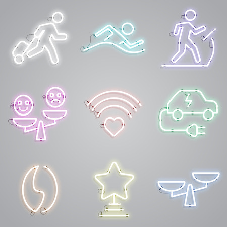 Neon lamps with public places icon setのイラスト素材