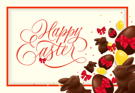 Easter lettering with chocolate dessertsのイラスト素材