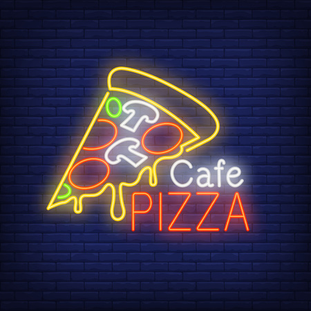 Cafe pizza neon sign vector illustrationのイラスト素材