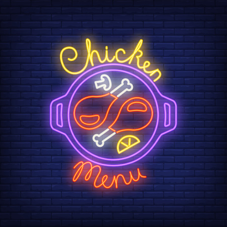 Chicken menu neon signのイラスト素材