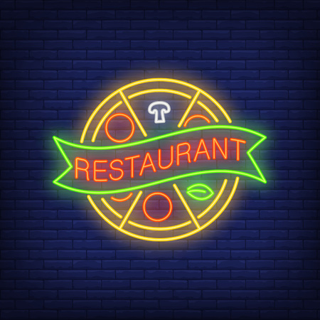 Restaurant neon sign with pizza vector illustrationのイラスト素材