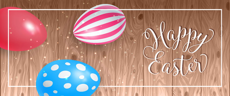 Easter Inscription with Colored Eggs vector illustrationのイラスト素材