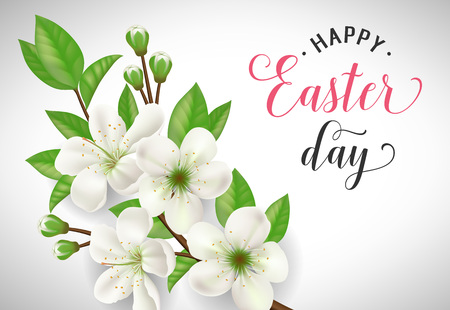 Easter Lettering with Blooming Twigのイラスト素材