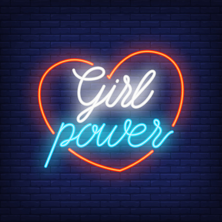Girl power neon text in heart outline.のイラスト素材
