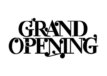 Grand opening lettering. Creative monochrome text. Calligraphy. Can be used for greeting cards, posters and leafletのイラスト素材