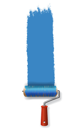 Paint roller leaving stroke of blue paint. Design element. For banners, posters, leaflets and brochures.のイラスト素材